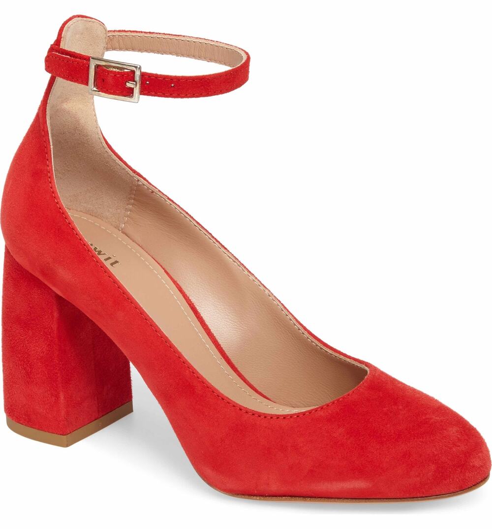 Lewit Emilia Ankle Strap Pump High Heels Almond Toe Suede Leather Red 35.5 5